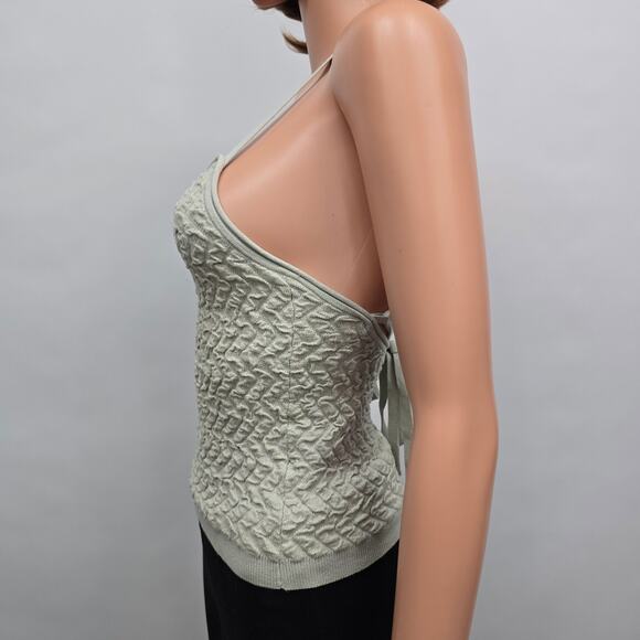 Club Monaco Tank Strappy Texture Top Women XS Stretch Tie back Sage Green - Picture 10 of 13